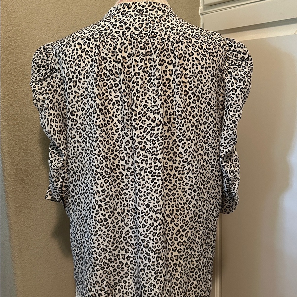 FRAME Leopard Caramel Multi Shirred Button up Medium M Top Shirt Blouse - Picture 6 of 10